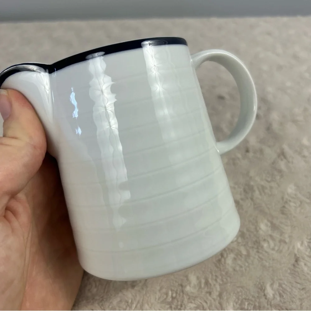 Crate & Barrel Roulette Blue Creamer Spal Porcelain White Portugal